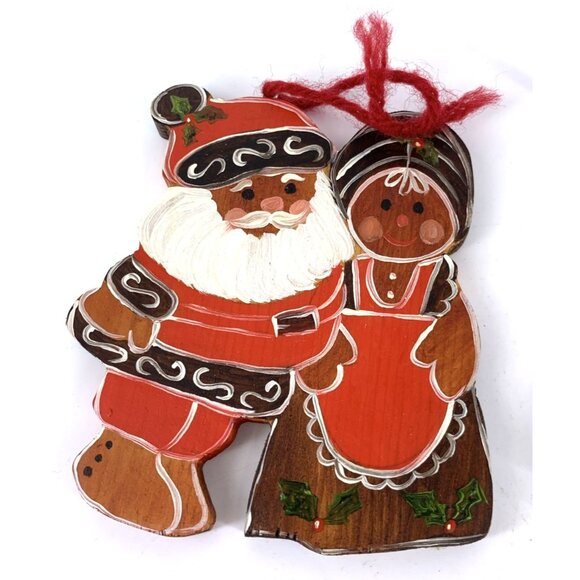 Wood Hand Painted Christmas Ornaments Rustic Country Folk Art 5" Tall Set of 7 - Picture 2 of 10